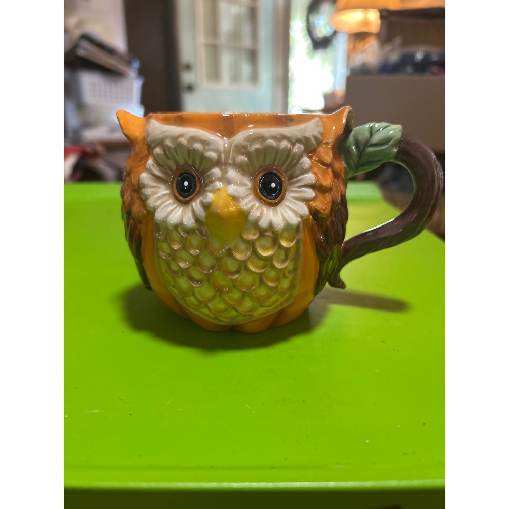 Cracker Barrel Owl Pumpkin Stoneware Mug Orange Fall Harvest Coffee Cup 3D